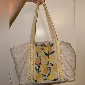 AMERICA & BEYOND LEMONADE TOTE-LEMON YELLOW HAND BEADED TOTE